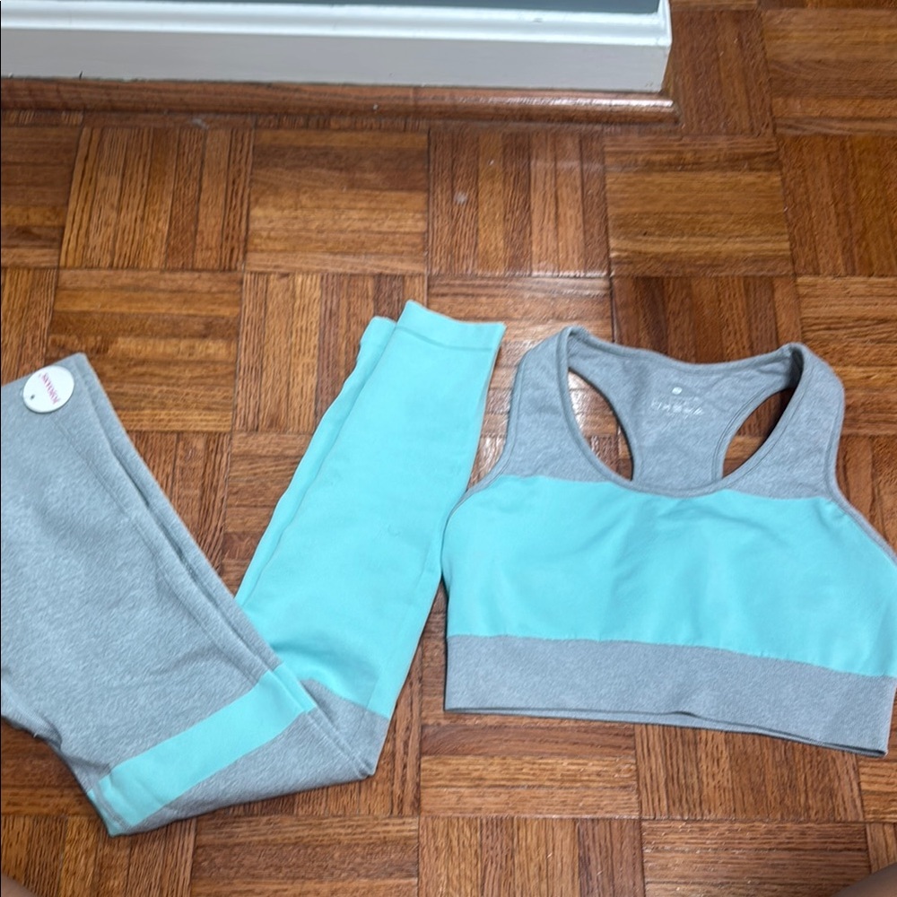 Gray and Blue Women's Activewear Set